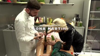 Perv MILFs, a Slim Gal & a Mad Cook Indulge In Food-&-Foot Fetish Insanity In the Restaurant's Kitchen