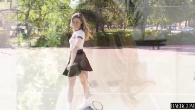 Insatiable blonde gets a load of BWC after tennis match