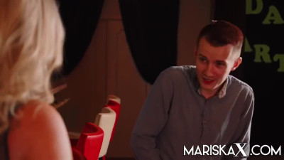Mature thick blonde seduces a younger dude in the cafeteria