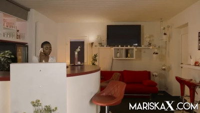 Busty ebony dame Zaawaadi seduced a young pale guy at the bar