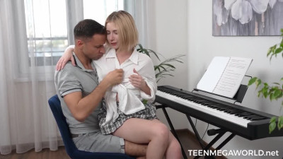 Hot Slim Blonde Cutie Entices a Young Music Teacher Into Passionate Sex During Their Private Class