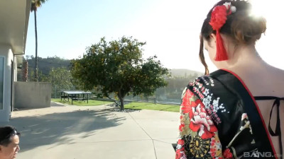 Slutty thin girl Everly Haze gets slammed hard by two Asian dudes