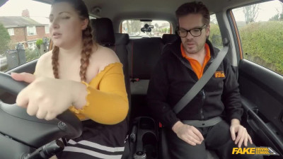 A curvy chick fucked a driving instructor in a car.