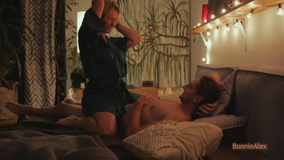 Lovely couple is having sensual erotic sex on the bed in cozy atmosphere