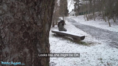 Cute brunette agrees to have a hot fuck with public agent for money