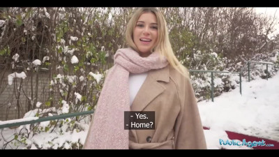 POV Beautiful Spanish blondie sucks a dick in public in the midst of winter