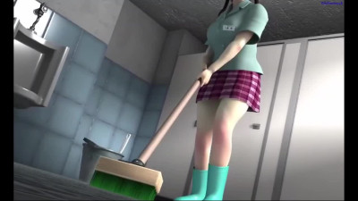 3d animated janitor is getting her juicy pussy fucked on a public toilet