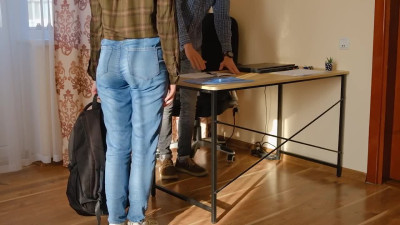 Teen babe's round ass gets spanked in principle's office