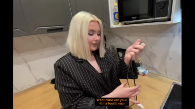 Pretty russian blonde is came to a friend after party and fucked the life out of him