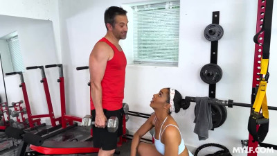 Top notch brunettes take turns to try coach's dick in gym threesome