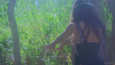 Slim Brunette Forest Nymphs Entice a Guy Into Wild 3-some In the Thicket After Some Hot Lesbian Sex