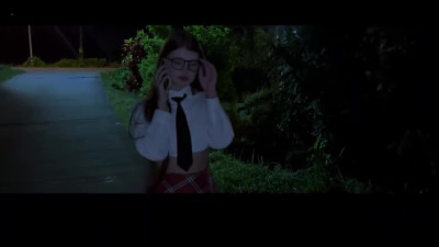 Hot schcool chick wearing glasses and uniform gets nailed in her butt by a Scream guy. Porn parody