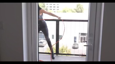 Busty brunette decided to break into the apartment, but she only managed to sit on a dick.