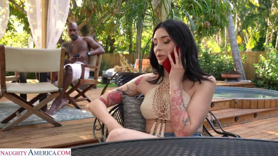 Sexy brunette Charlotte Sins rocks BBC by the pool