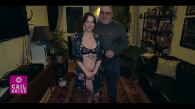 Busty brunette gets creampied by an older dude and her hubby