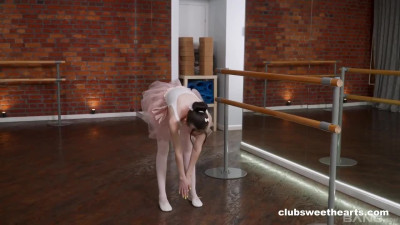 Tiny ballerina Pure Kitty is feeling her pussy at the dance studio