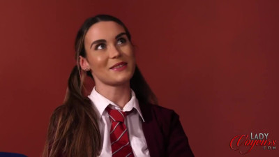 Cute schoolgirl Hattie Grace is watching her teacher jerking off and cumming on the floor in CFNM