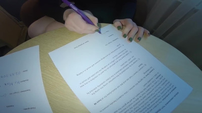 Hot ginger milf teacher with beautiful feet gives an amazing foot job to her student until he cums