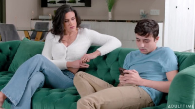 Premium lady shows real pleasure to her moody stepson.