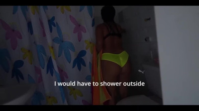 Latina with thick body was about to take shower, but took his dick inside