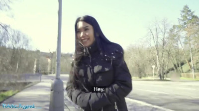 Cute Asian doll Alina Crystall takes money from a public agent and gives her pussy in return.