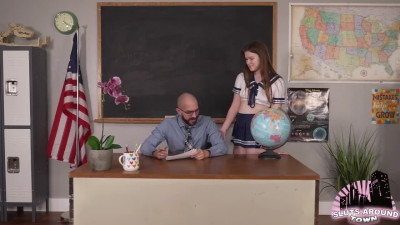 Cute Russian schoolgirl came to her English teacher to learn new words.