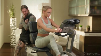 Fit blonde cougar Nina Heels gets hardcore sex after a bike exercise