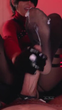 Hot chick masturbates her boyfriend's cock with her sexy legs.
