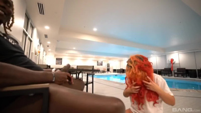 Thick Ms. Red enjoys a taste of his BBC before riding it