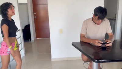Curly-haired Latin babe let her stepbrother enjoy her pussy in exchange for a phone.