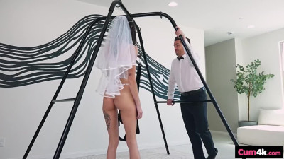 Perv Guy Surprises His Slim Brunette Bride With a Vibrator & Sex-swings On Their Wedding Night