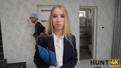 Beautiful blonde POV blow and fucks landlord to save her cuckold boyfriend from trouble