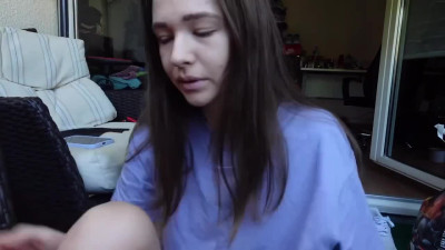Brunette teen shaves her pussy in front of a camera