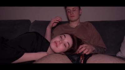 Turned on guy made his sexy friend suck his hard boner while watching a movie