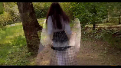 Slutty and pretty schoolgirl wearing uniform has sex with her horny bf after classes outdoor