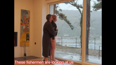 Thick Russian girl gets horny staring at the rain and fucks like mad