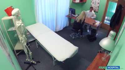Blonde model fucked a doctor right in the hospital wanting to enlarge her breasts for free.