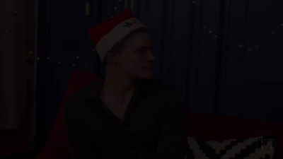 Lucky dude with big cock receives Season's Greetings and threesome fuck