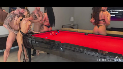 Three latina hotties enjoy big white cocks in an orgy