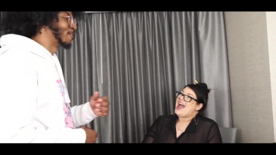 Fat slut pleased her lush pussy with a big black cock of a naive student.