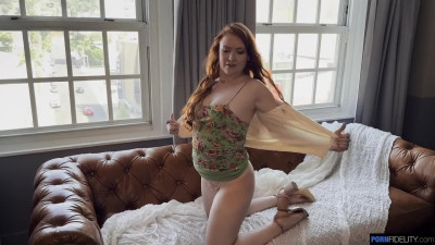 Plumpy ginger teen gets fucked deep in her throat and then she takes this hard cock in her pussy