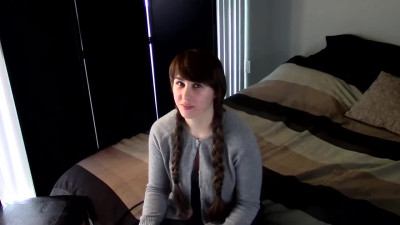 College brunette with huge natural tits jerked off my dick till cum into her mouth
