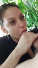Latina amateur giving her big dick boyfriend a morning blowjob
