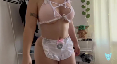 Sexy Latina Housewife in a Maid Outfit Blows and Rides her Husband
