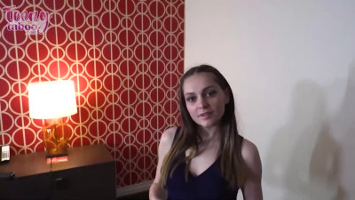 Cute teen brunette with a bubble butt and nice trimmed pussy hets her pussy pounded