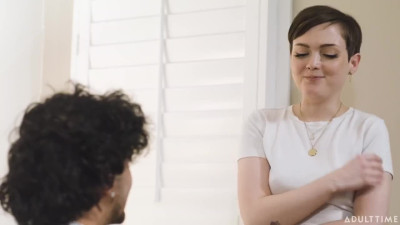 Teen brunette invited home lover to fuck his big dick in front of cuckold boyfriend's