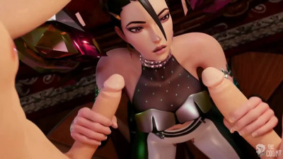 Animated bitch from the LOL game saturated her sweet holes with double penetration.