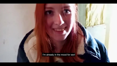 Slim Redhead Teen Cutie Pleases Her BF With a Hot Quickie On the Staircase