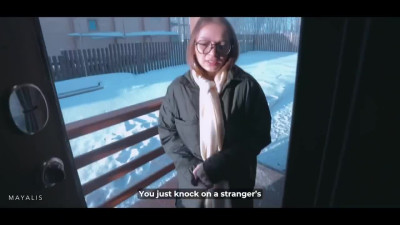 Stranger hot Russian babe in glasses seduced me to wild fuck with small tits cum
