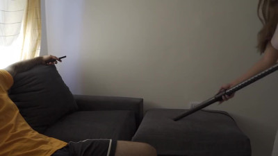 Brunette teen left home alone with a horny stepbro and got her anal fucked